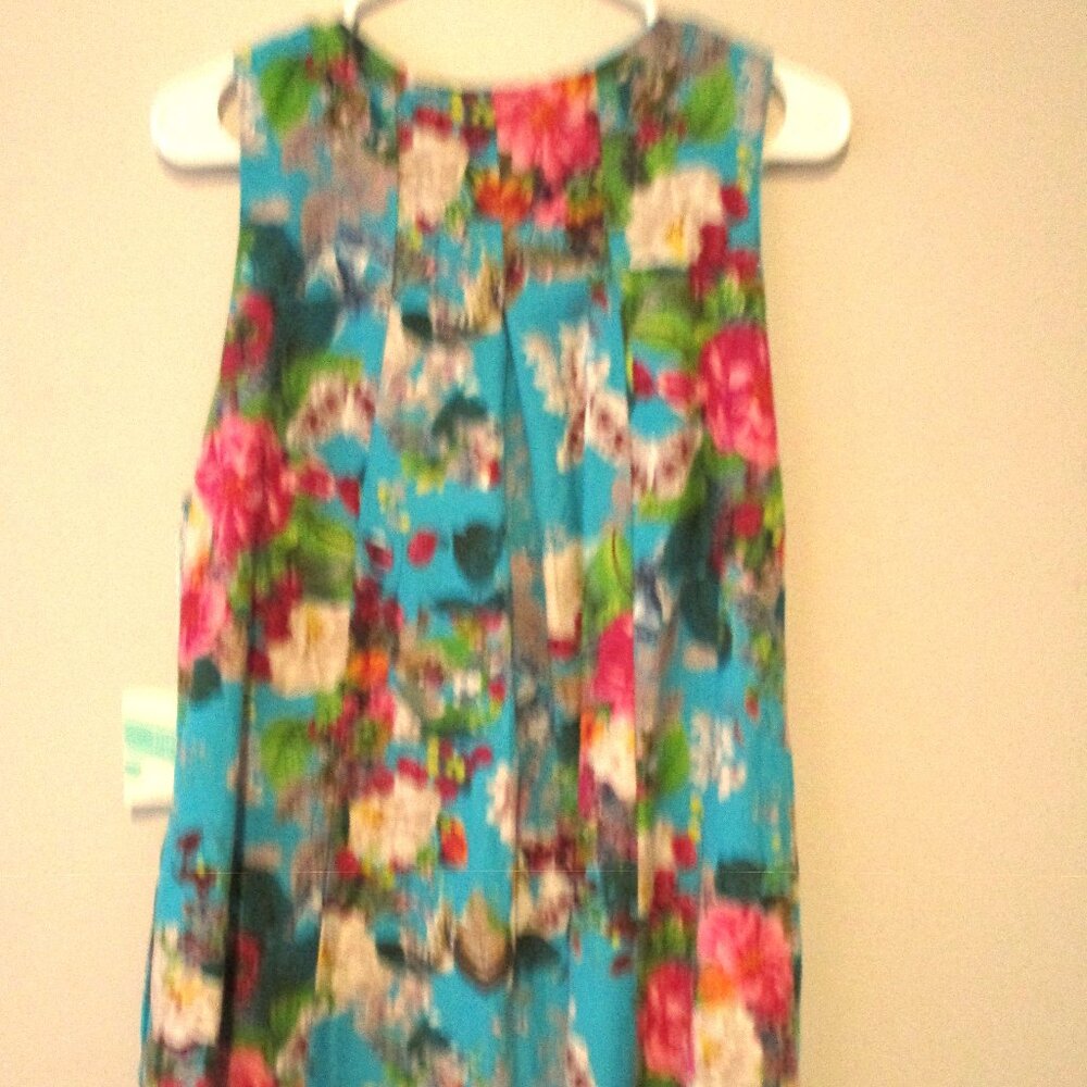 Umgee Dress Blue Floral Butterfly Keyhole Neck Swing Babydoll Size L Boho Preppy - Picture 4 of 7